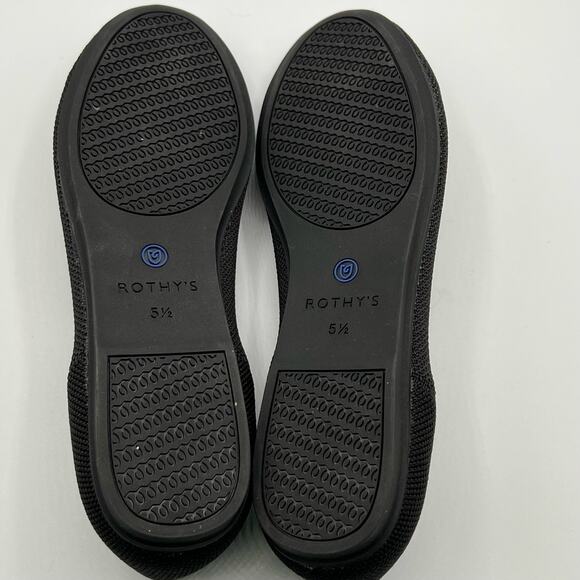 Rothys Womens 5.5 Ballet Flat Slip On Shoes Black Knit Round Toe Insoles New - Picture 6 of 16